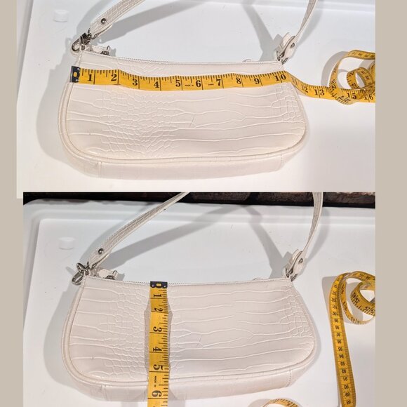 White Faux Croc Baguette Shoulder Bag Y2K Style - Picture 8 of 8